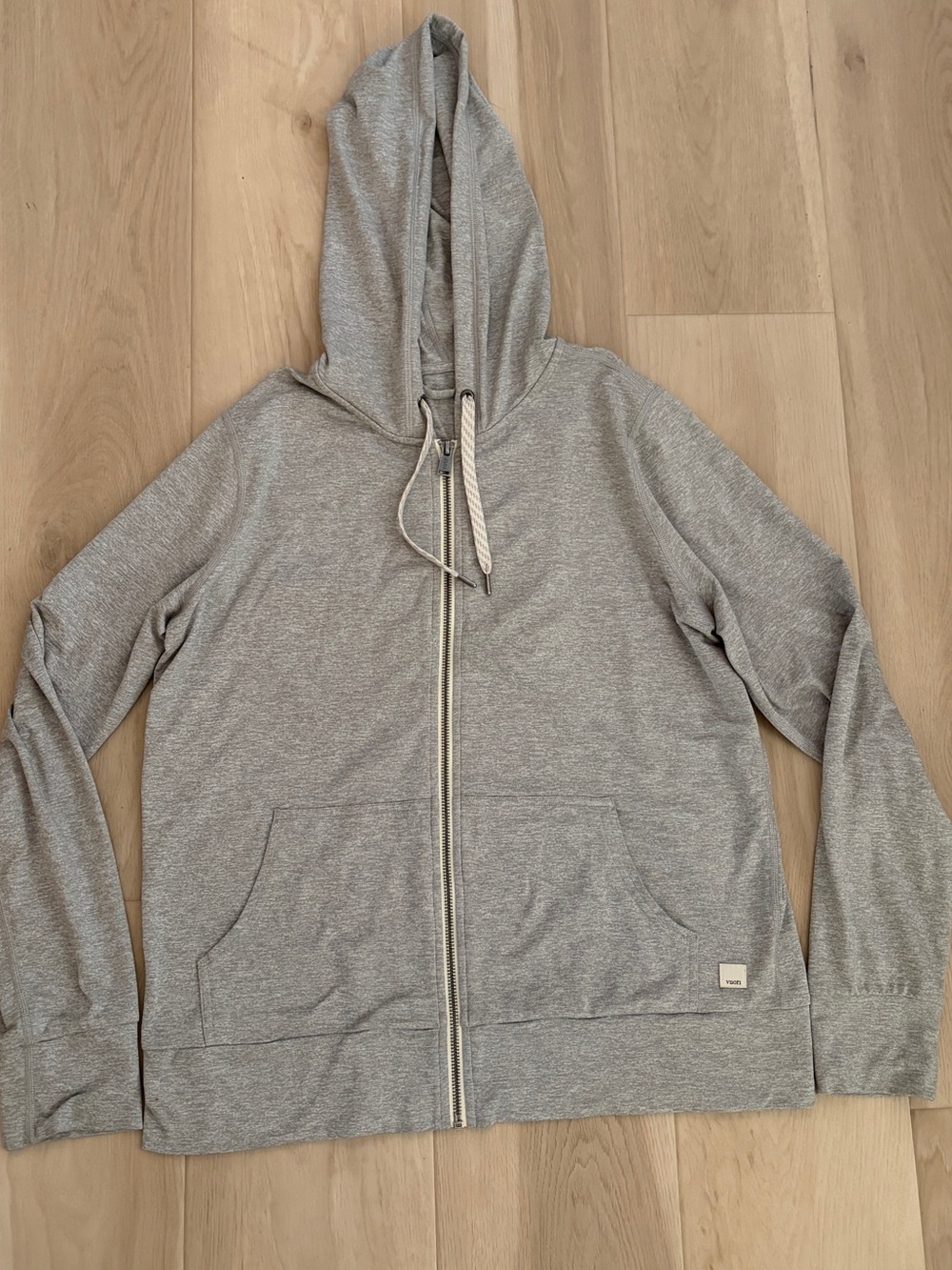 Vuori Light Gray Full-Zip Hooded Sweatshirt